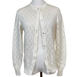 Vintage Sweetbriar Pointelle Knit Lace Cardigan Women M Ivory Retro Cottagecore
